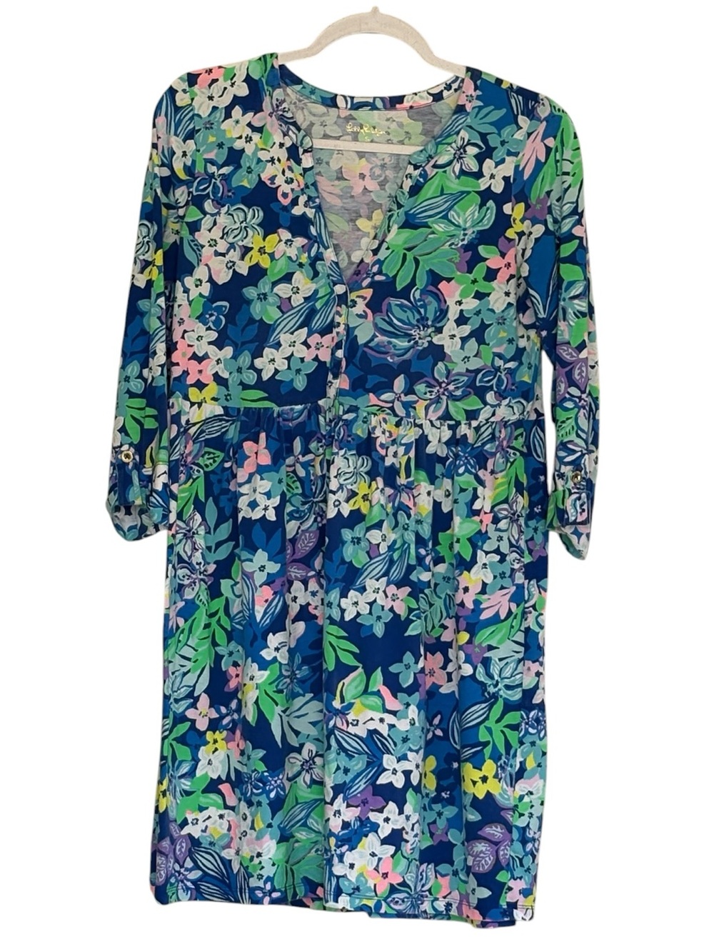 Lilly Pulitzer Loran Borealis Blue Social Sunset Floral Print Dress Size S